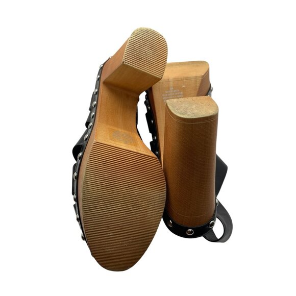 Nine West Black Leather faux ‎ Wooden bottom Pumps - Picture 4 of 5